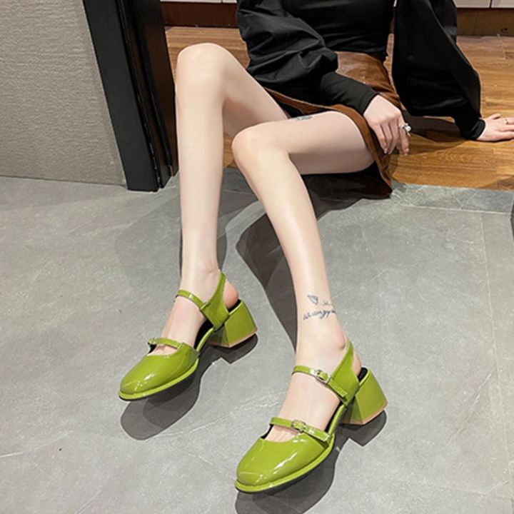 รองเท้าแตะผู้หญิง-2023-ฤดูร้อนใหม่เรโทรสแควร์โทคำหัวเข็มขัด-mary-janeกลับว่างเปล่าส้นหนารองเท้าเดียวฤดูใบไม้ผลิ