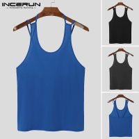 Beehoo INCERUN Mens Strappy Cami Vests Tank Tops Backless Hollow Out Clubwear Underwear (สไตล์ตะวันตก)