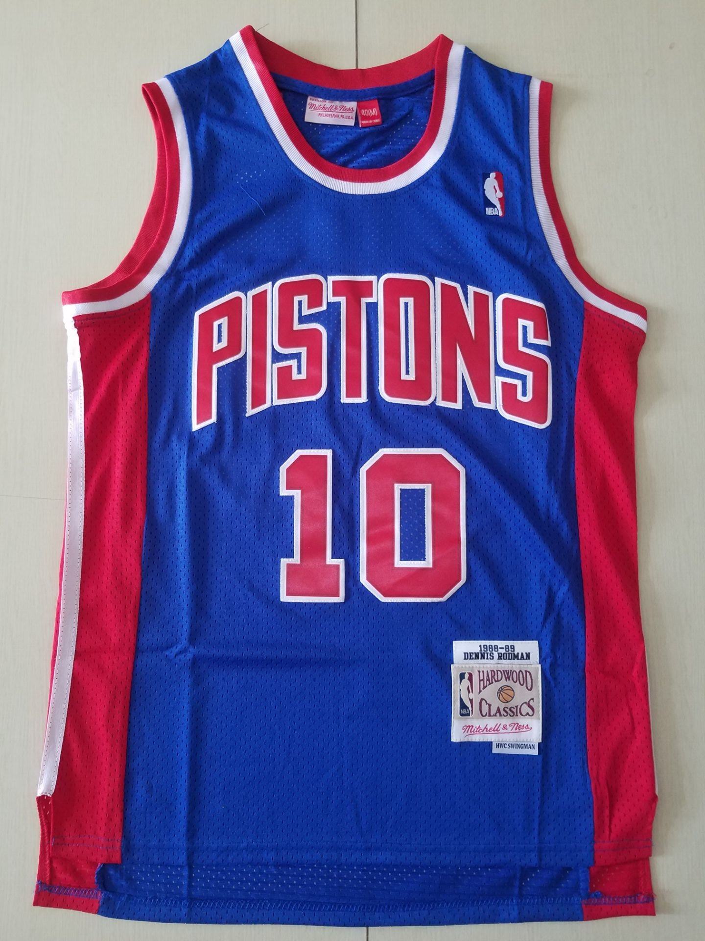 Retro Dennis Rodman Detroit Pistons Basketball Trikot Jersey Stitched Blau #10 