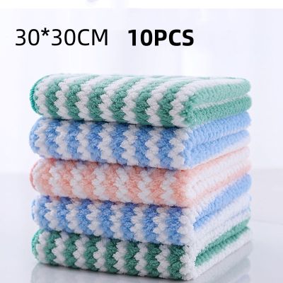 【CW】 10PCS/5PCS 30x30cm  Scouring Dishcloth Household Rags Microfiber Non-stick Table Cleaning Wip