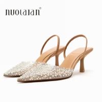 2023 Fashion Summer Women High Heels Pearl Decoration Slingback Woman Pumps Pointed Toe High Heels Sandals Elegant Woman Shoes