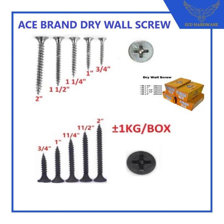 【Happyhome66】ACE 6 (1KG/BOX) BLACK DRYWALL SCREW/WHITE DRYWALL SCREW
