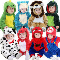 TOP☆Baby One-Piece Sleepwear Mario Dinosaur Cartoon Animal Costume Toddler Romper Boy Girl Winter Clothes Flannel Soft Jumpsuit