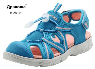 Apakowa Girl Sandals Ankle Wrap Design Hook&amp;Loops Kids Summer Sandals Closed Toe Beach Vaction Slope Heel Shoes
