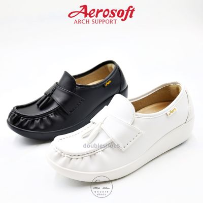 Aerosoft รองเท้าพยาบาล รองเท้าหนัง รุ่น NW9091 สีขาว / สีดำ [รองเท้าเพื่อสุขภาพ Arch support พื้นนุ่มพิเศษ]