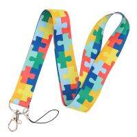 Autism Awareness Cartoon Puzzle Piece Lanyards Keychain Mobile Phone Neck Straps Ribbon Hang Rope ID Card Badge Holder Kids Gift