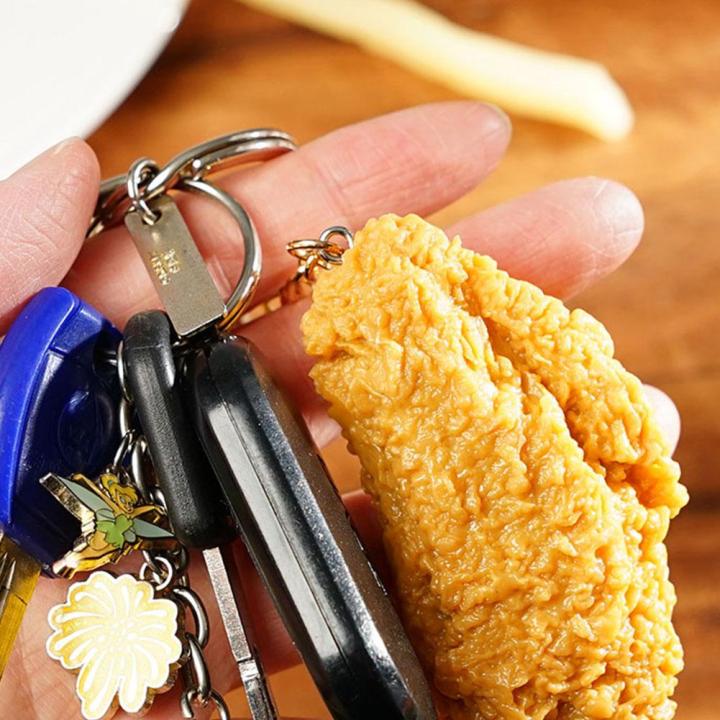 พวงกุญแจขาไก่พวงกุญแจอาหารเลียนแบบรูปนักเก็ตไก่ทอดเฟรนช์ฟรายจี้อาหารไก่-k1m8