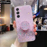 เคสโทรศัพท์ Galaxy S23 FE เคสกลิตเตอร์แวววาวแบบนิ่มประดับเลื่อมรูปดวงจันทร์พับเป็นขาตั้งปกหลังโปร่งใส Samsung Galaxy S23 FE