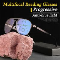 Titanium Alloy Anti-blue Progressive Multifocal Reading Glasses Smart Zoom Glasses Men Bifocal Far Near Presbyopic Glasses 1-3.5