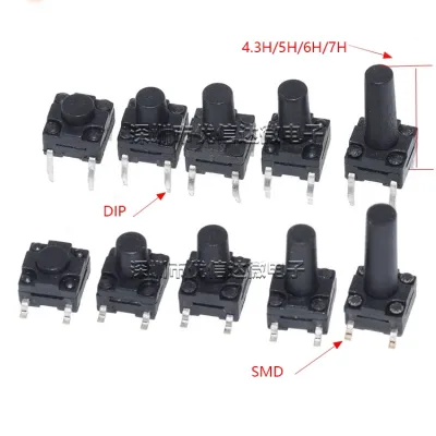 20PCS 4PIN dip smd Waterproof tact switch 6x6 6X6X4.3/5/6/7/8/9/10/12/ MM 6x6x4.3MM 6x6x5MM 6x6x6MM 8MM Micro push button switch