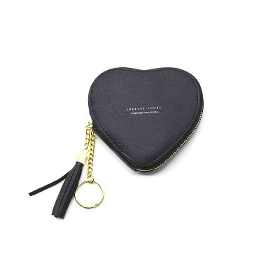 Girls Fashion Accessory Trendy Coin Holder Heart Shape Coin Purse Fashion Womens Wallets PU Leather Tassel Clutch