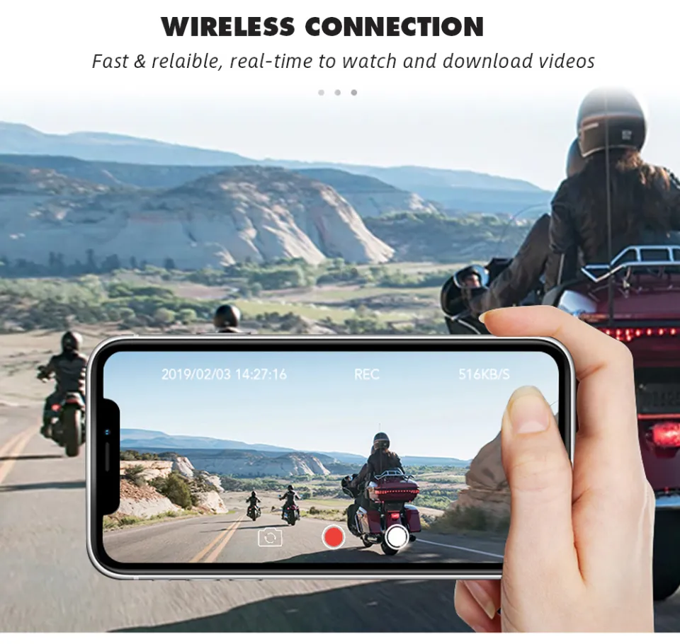 Motorcycle Dash Cam, WiFi connection, real-time preview