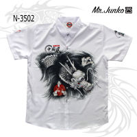 ?ส่งฟรี?เชิ้ตแขนสั้น งานต่อลาย mr-Junko ผ้าซาติน นิ่มใส่สบายไม่ร้อน N-3502