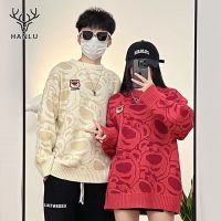 Hanlu เสื้อไหมพรมชาย เสื้อแขนยาวผู้ชาย เสื้อกันนหนาว ผู้หญิงผู้ชายใส่ได้ คู่เสื้อกันหนาวแบบมีเชือกน่ารักเสื้อกันหนาวสตรอเบอร์รี่ชุดหมีเด็ก