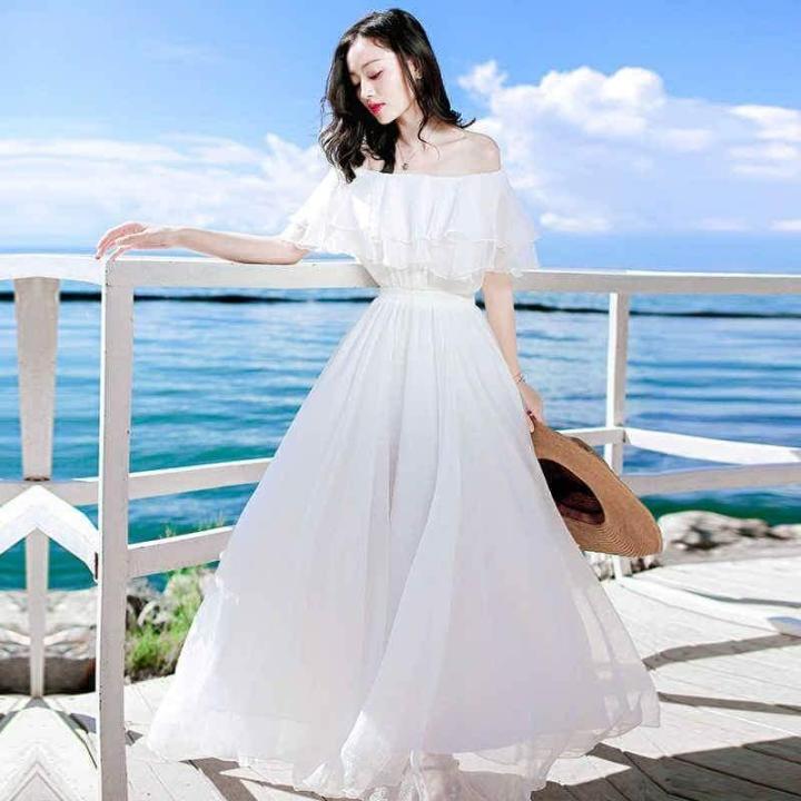HCM]Đầm maxi trắng bèo tầng cực yêu đi tiệc đi biển chụp hình cưới ...