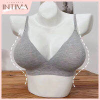 INTIMA ชุดชั้นในดัน V ลึกไร้สายขยายภายนอกมีเสื้อชั้นในแบบมีฟองน้ำและไม่มีรอยต่อสำหรับผู้หญิงเสื้อชั้นในสตรีแบบ S-XL ลายถัก4สีเซ็กซี่