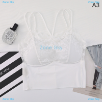 Zone Sky เสื้อชั้นในลูกไม้เซ็กซี่ลายใบไม้ตาข่ายชุดชั้นในสายเดี่ยวสำหรับผู้หญิงชุดชั้นในดันทรง