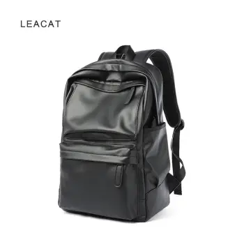 Mens black leather deals laptop backpack