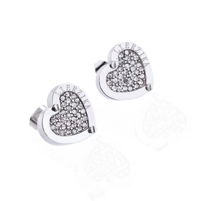 Lierzika brand stainless steel silver color full stone with heart earrings