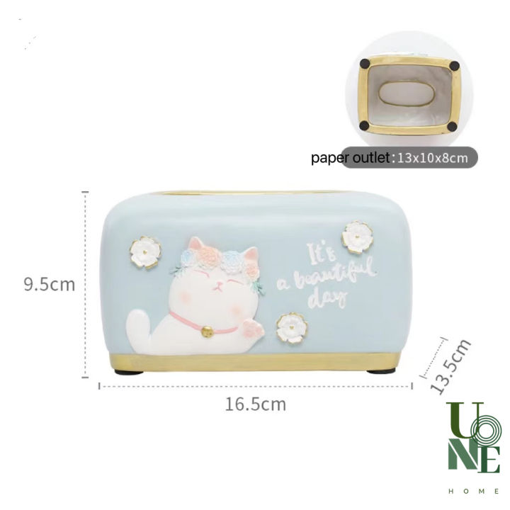 uonehome-พร้อมส่ง-h064-กล่องใส่ทิชชู่-รูปน้องหมาและน้องแมว-วัสดุเรซิน-ของแต่งบ้าน-ของใช้ในบ้าน-ที่ใส่ทิชชู่-สีพาสเทลน่าใช้