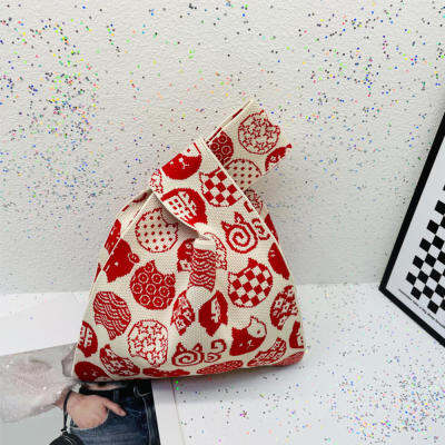 Fashion Versatile Wrist Bag Wrist Bag Student Bag Cute Bag Knotted Handbag Cute Student Bag Cat Wrist Bag Handbag