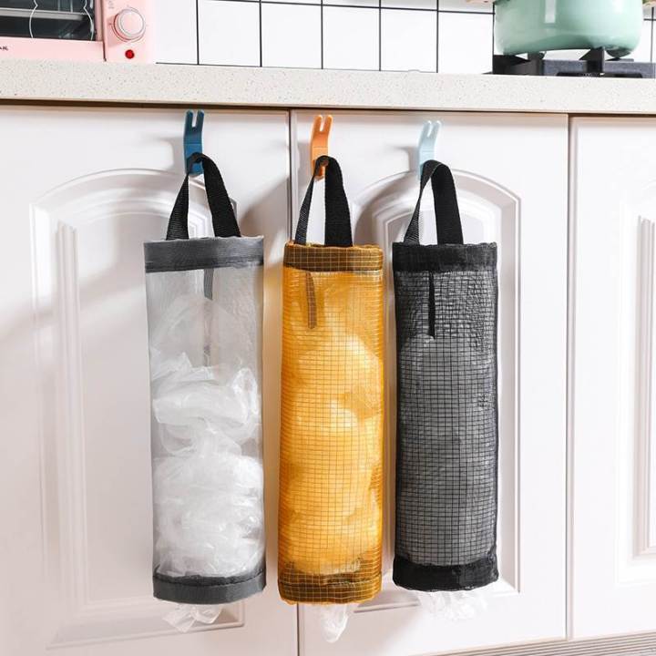 ถุงพลาสติกสำหรับห้องครัวติดถุงตาข่ายใส่ของเครื่องจ่ายติดผนังสำหรับ-p5u7ที่แขวนถุงร้านขายของชำในบ้านถังขยะแบบแขวน