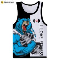 Take A Dumbbell Bear Love Fitness Ttops 3D ลายการ์ตูนสัตว์เสื้อยืดพิมพ์ลายเสื้อแขนกุดเสื้อกั๊ก Streetwear เสื้อยืดใส่ออกกำลังกาย