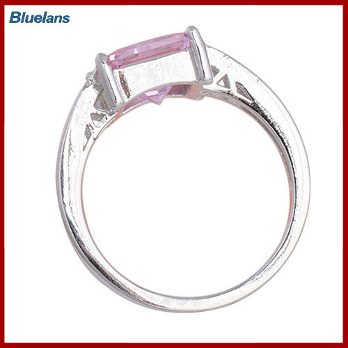 Bluelans®ชุบเงินสีชมพูผู้หญิงคิวบิกเซอร์โคเนียสี่เหลี่ยมแวววาวแหวนใส่นิ้วเรา7 8 9