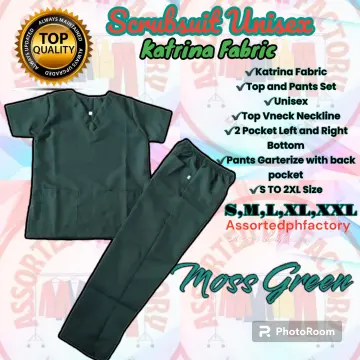 Moss Green ScrubSuit Factory Plain V-neck Katrina High Quality PPE  Manufacturer