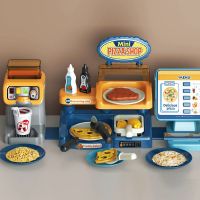 Kids Pizza Shop Kitchen Set Juice Drink Machines Toy Kitchen Toys Playset Pretend Play Shopping Cash Register Toys For Children