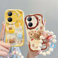 Phone Case เคส VIVO Y27 Y36 V25e V25 Pro Y35 Y22 Y22s Y02 Y02A Y02T 4G 5G เคสตุ๊กตาการ์ตูนกระต่ายสีรุ้งลูกบาศก์ปกป้องเลนส์ฝาครอบนิ่มกันกระแทกพร้อมสร้อยข้อมือดอกไม้2023