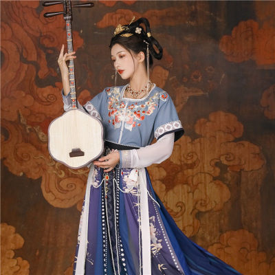 Lingxi ศาล 【 มีความสุข Fu 】 Hanfu หญิงสไตล์จีนเดิม tanqi เอวสามชิ้นในชีวิตประจำวันหวงฤดูใบไม้ผลิและฤดูร้อนลม