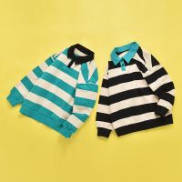 Cotton Fat Kids Fashion Top Boys POLO Collar Sweater 2022 Autumn New Childrens Korean College Style Stripe Lapel Baby Pullover