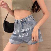 COD 2020แบบใหม กางเกงยีนส์ผู้หญิงเอวสูงขาสั้นสีฟ้าอ่อนแถบข้าง  denim shorts womens high waist little daisy emb  NO.A 213