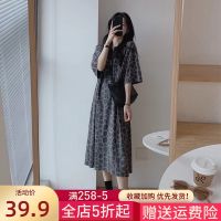 Early spring 2022 new large size womens fat mm Hong Kong flavor retro chic Chiffon floral dress covers the belly and shows thin summer