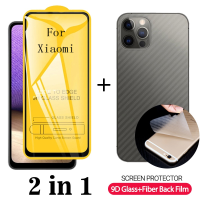 2 in 1 9D กระจกนิรภัยป้องกันหน้าจอ + ไฟเบอร์ฟิล์มด้านหลังสำหรับ for Xiaomi Redmi Note 7 8 9 10 11 Pro Max 9S 10S 11S 11T Redmi 6 6A 7 7A 8 8A 9A 9C NFC 9T 10 10C 10X Mi 10T 11T Pro 11 Lite Poco F3 X3 NFC