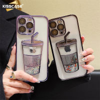 KISSCASE เคสกากเพชรส่องแสงเป็นประกายวิบวับดาวลายผลไม้เหลวดูดสำหรับ iPhone 14 13 12 11 Pro Max ฝาครอบเคลือบโปร่งใสถ้วยเครื่องดื่มเลื่อมมันวาว