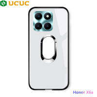 เคส UCUC สำหรับ Honor X6A แข็งแกร่งหรูหราเคสมือถือ360เคสกระจกเทมเปอร์เคสที่จับขาตั้งแหวนที่หมุนได้