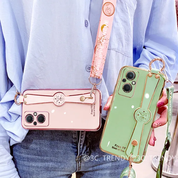 เคส Case Oppo Reno7 Z 5g A76 เคสนิ่มบางชุบโลหะด้วยไฟฟ้าพร้อมสายคล้อง 