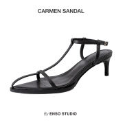ENSo - Sandal cao gót da thật CARMEN màu đen 7cm
