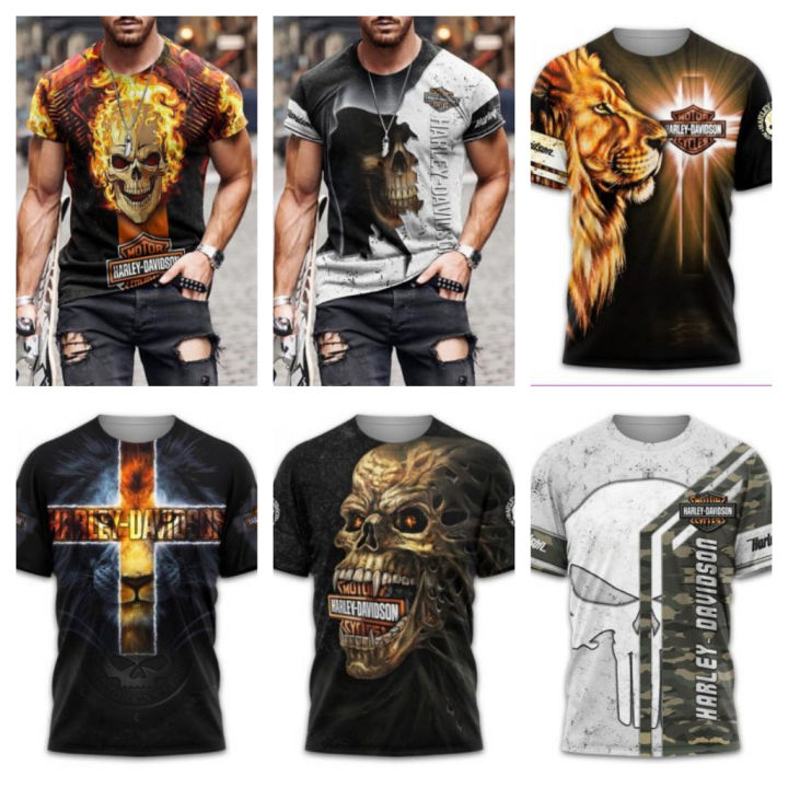 ใหม่-เสื้อยืดแขนสั้น-พิมพ์ลายรถจักรยานยนต์-harley-davidson-สําหรับผู้ใหญ่