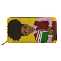 Nopersonality Black African American Lady Leather Wallets Art Afro Girl Purse Long Female Credit Card Holders Hand Bag Pink