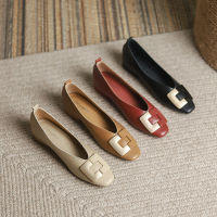 New Factory Outlet 2023 Explosion Pure Color Square Buckle Single Shoe WomenS Daily Tongle College Wind Round Head