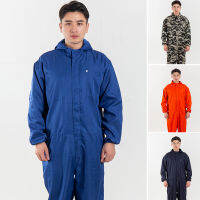 Work Jumpsuit Waterproof Breathable Sweat-Absorbing Elastic Cuff Multiple-Pockets Anti-Static Polyester Solid Long Sleeve Men Coveralls Work Uniform For Male Great One-Piece Romper