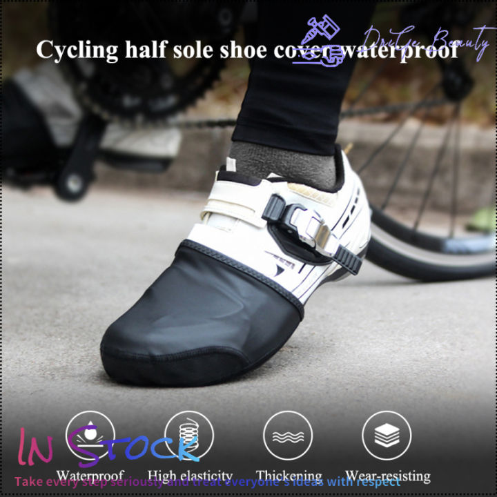 ครึ่งฝ่ามือกันลมหนาที่คลุมนิ้วเท้ารองเท้าปั่นจักรยานฤดูหนาว-อะไหล่จักรยานที่คลุมรองเท้าล็อกด้วยตัวเอง1คู่