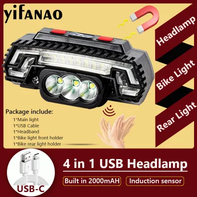 8000 Lumen Super Bright Rechargeable LED Headlamp Built in 2000mAH Battery 4 in 1 Waterproof Headlight Bicycle Light Rear Light