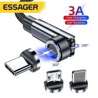 Essager 540 Rotate Magnetic Cable 3A Fast Charging Micro Type C Data Wire Cord For iPhone Samsung Magnet Charge USBC Phone Cable Wall Chargers
