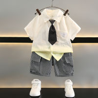 Boys College Style Blouse Suit 2023 New Baby Boy Summer Thin Shirt Tie Summer Childrens Clothing