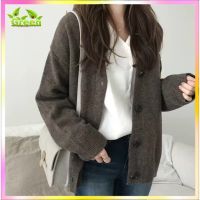 Green Cardigan Women Knitwear Sweater Fashion Korean Oversize Cotton Simple Solid Color Knitted Thick Loose Office Wear