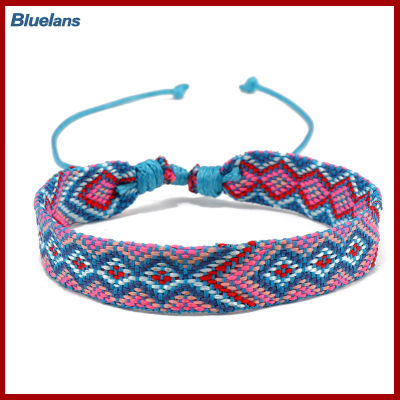 Bluelans®สร้อยข้อมือคู่รักทำด้วยมือถักทอสีสันสดใสรูปทรงเรขาคณิตของขวัญอ่อนปรับได้ชาติพันธุ์โบฮีเมียสร้อยข้อมือมิตรภาพเชือกเครื่องประดับแฟชั่น